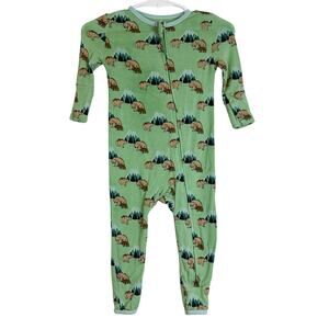 Free Birdees Green Bears Trees Zipper Footie Pajamas Bamboo - 6-12 Months
